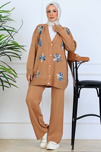 benguen Floral Knitwear Cardigan Set S1001 Mink