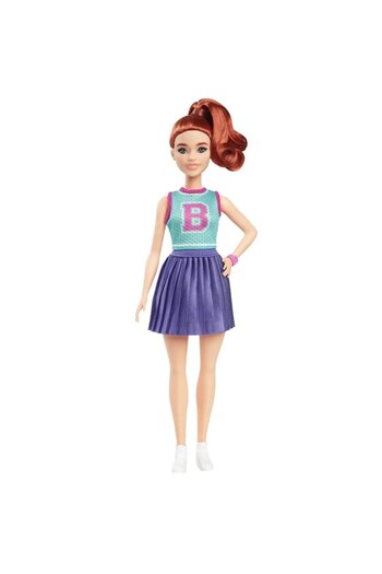 Barbie Red-Haired Cheerleader Doll, Fashionistas, Purple Skirt, Green-Pink Top, 3+ Years