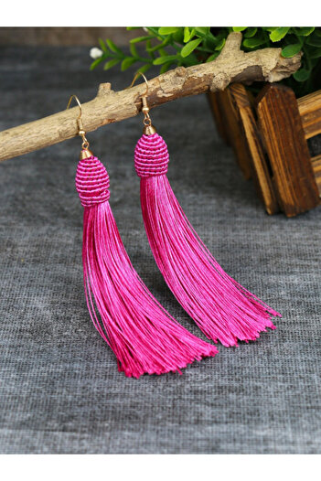Inovius Long Earrings with Tassels Electric Pink - 14673