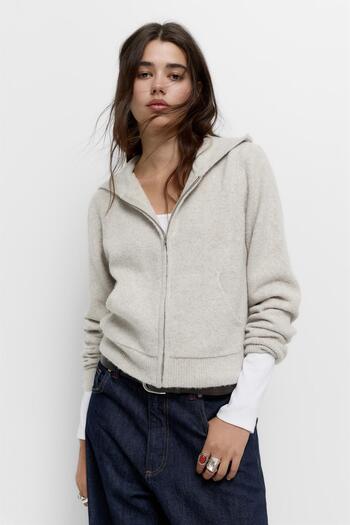 Pull & Bear Fermuarlı kapüşonlu örgü sweatshirt