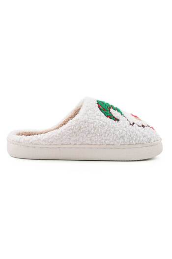 Tmall Dama cotton slippers, with green Santa Claus hat, fur trim, PD1064, white/green