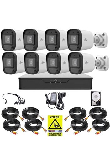 Uniview Surveillance System Uniview, 8 Cameras 5MP, Color Images at Night, White Light 20m, DVR 8 Channels 5