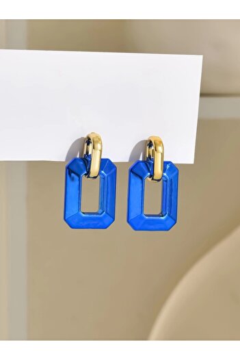 Inovius Geometric Shape Earrings Royal Blue with Gold 3.8x2.1cm - 21519