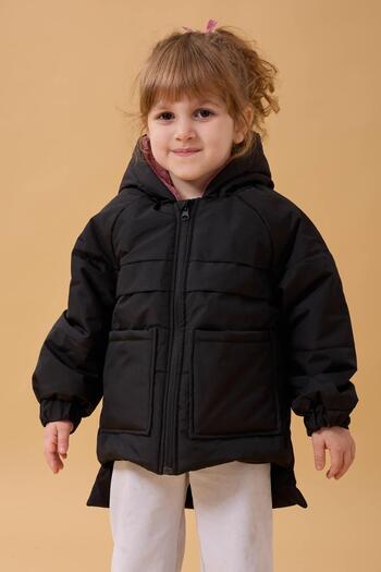 Perendi Girl's Thick Winter Coat with Fur Ears and Bag Accessories Black
