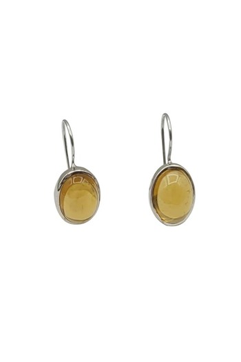 Eylül silver Earrings with Rhodium-Plated Silver and Citrine Cabochon