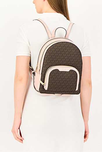 Michael Kors Women's backpack with monogram and powder pink details, made of genuine leather, 35S2G8TB2BPOW