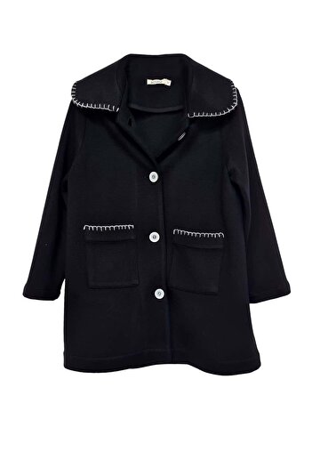 Ozmoz By Mukadder Özden Knitted Fabric Black Winter Girl's Coat