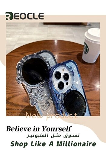 REOCLE Astronaut Hidden Stand Phone Case for iPhone 14 13 Pro Cute Astronaut Lens Camera Protector
