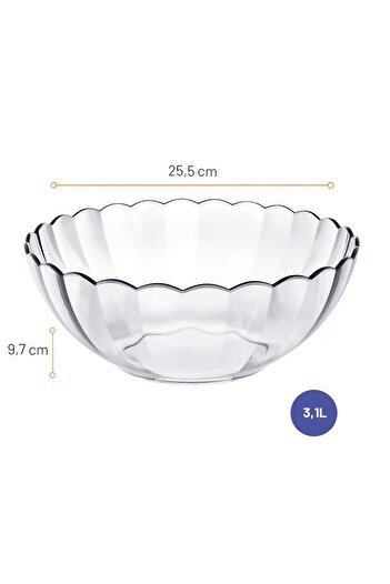 Marinex Glass Bowl Bella 3.1 L - Durable Heat-Resistant Serving & Mixing Bowl, Transparent