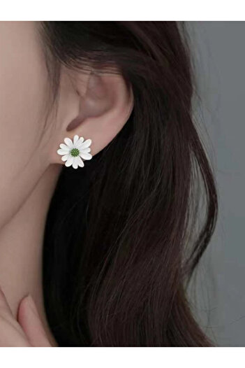 Inovius Autumn Flower Earrings, White-Green - 38095