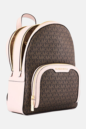 Michael Kors Women's backpack with monogram and powder pink details, natural leather, model 35S2G8TB2BPOW