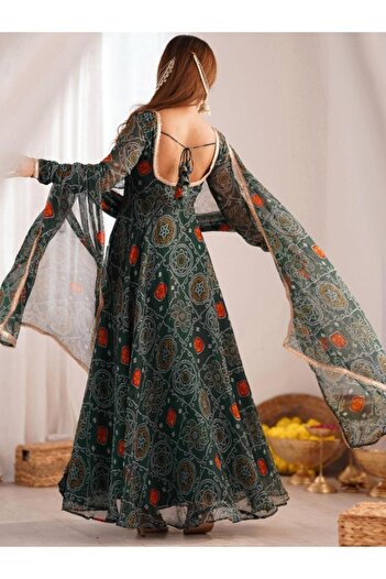 MYSMAR Black Chiffon Gown - HRT1378 | Black