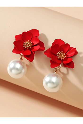Inovius Red Flowers and Pearls Earrings - 62334