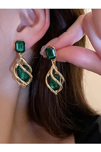 Inovius Long green earrings with gold - 60735