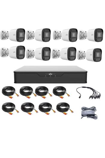 Uniview Surveillance Kit with 8 Cameras, 5 Megapixels, Infrared 20m, 2.8mm Lens, XVR 8 Channels, Accessories