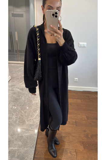 My Blog Black Bearded Long Cardigan - 1586