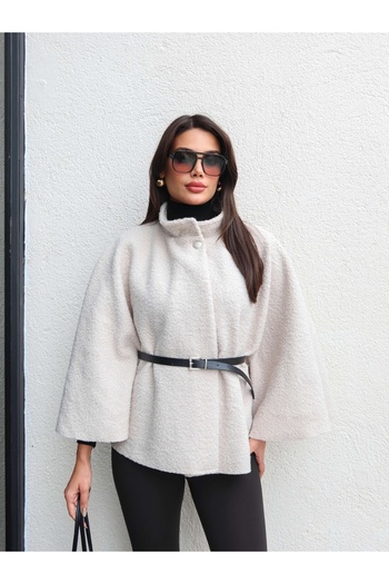 ESRAHELVACI Belted Tweed Poncho