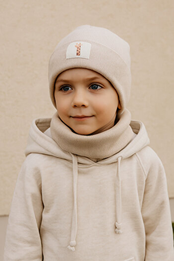 MintTasarımButik Cotton Cashmere Beanie Neck Collar Set for Baby and Child Beige – Winter Soft Set