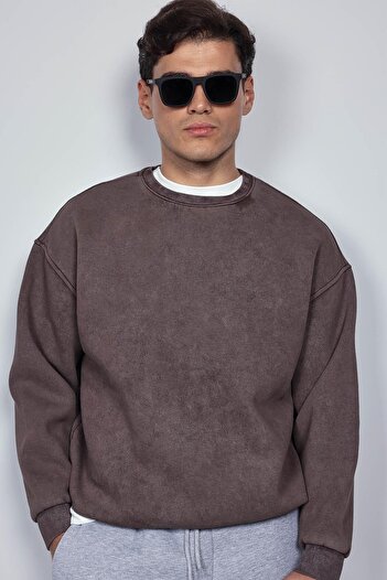 ablukaonline Men's Oversize Washable Sweatshirt Brown