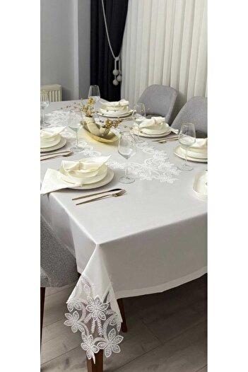 Çt Çeyizci Tekstil Tablecloth Set for 12 People, Table Set for 12 People 26 Pieces 160X220Cm