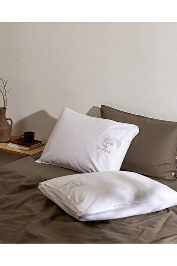 Madame Coco Amour 100% Cotton 2-Piece Pillowcase - White/Grey