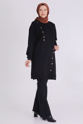 Veka Plus Size Hijab Embroidered Front Tunic 2058 Black