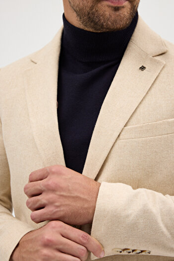 Frappoli Enrica Men's Beige Cashmere Fabric Half-Lined Mono Collar Sports Blazer Jacket with Pocket