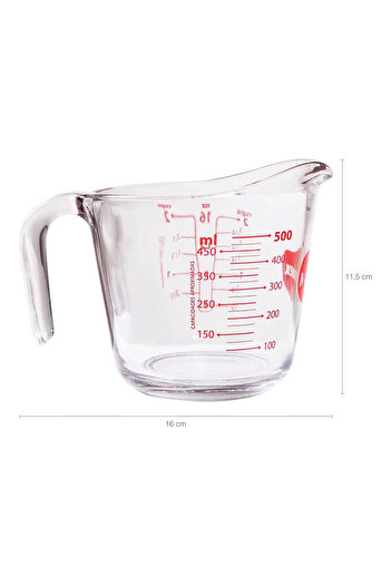 Marinex Glass Measuring Jug 500ml - Durable Heat-Resistant with Clear Graduated Markings|Transparent