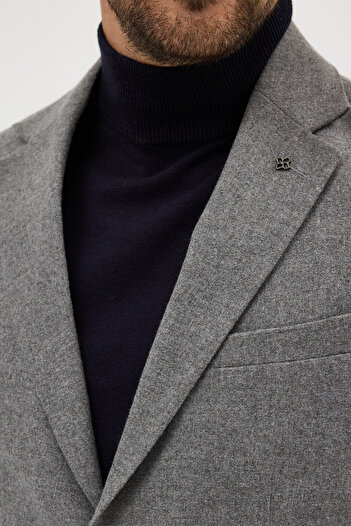 Frappoli Enrica Men's Gray Cashmere Fabric Half-Lined Mono Collar Sports Blazer Jacket with Pocket