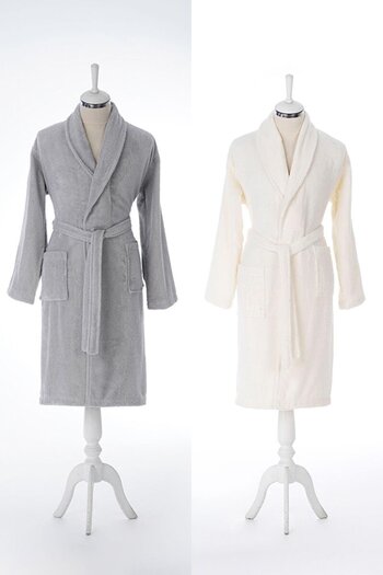 Özdilek Colourist Bathrobe Set Gray Cream Large Size