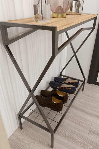 boz concept home Dresuar Metal Ayaklı Çam Ahşap Raflı Dekoratif Çok Amaçlı 2 Raflı Düzenleyici Mutfak Düzenleyici