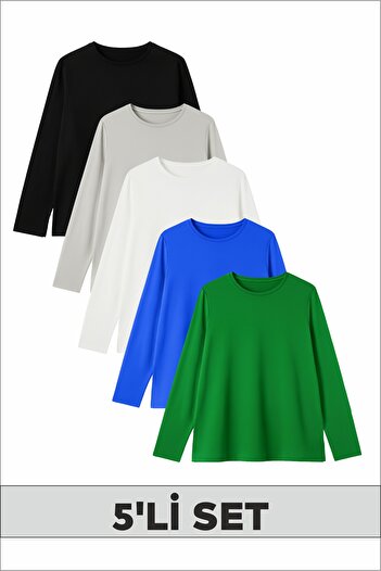FYK KİDS Sports & Casual Colors Round Neck Girls/Boys 5-Piece Sweatshirt