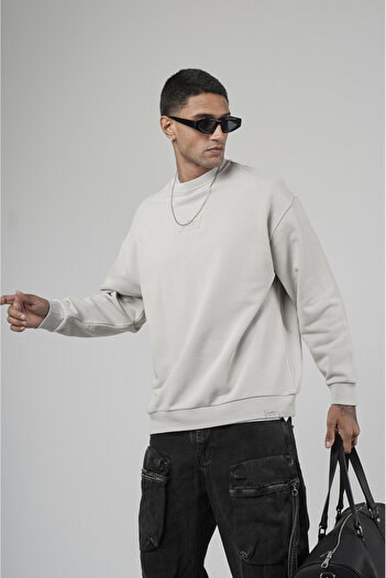 Butik Trend Biz Oversize Logo Detailed Crew Neck Men's Sweatshirt