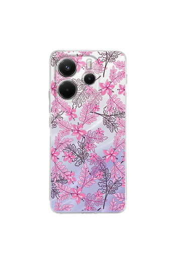 PrintiFy Floral Pink Printed Transparent Case with Camera Protection Compatible with Xiaomi Redmi Note 14 5g