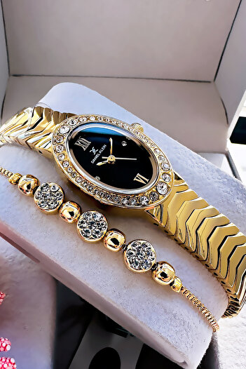 Daniel Klein Original Oval Case Women's Wristwatch, Waterproof Gold Color Steel Band - Bracelet Gift Dkby2051C1