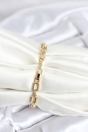 SeyCey.co Brass Gold Color Square Chain Model Zircon Stone Women's Bracelet
