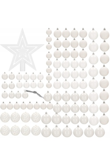 SERSIMO Christmas baubles and decorations set, 100 pieces, various sizes with star, white