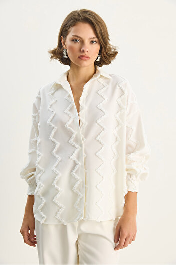 Bianco Lucci Cămașă oversize cu ciucuri în zig-zag pentru femei 2147 60283638