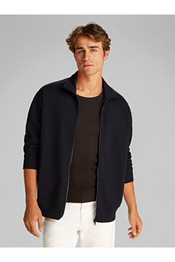 Calvin Klein Men Black Tape Zip Through Long Sleeves Sweatshirt