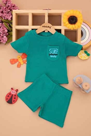 RAPAPA Baby Boy Dar Kalip Ribana Fabric Pocket Surf Printed Shorts Set - Green 25143