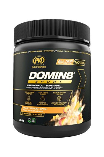 PVL Gold Series DOMIN8 Sport Pre-workout 225g - Peach Mango Punch