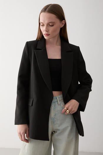 Laluvia Black Sleeve Folded Blazer Jacket - 7560