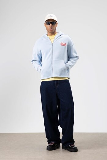 VAMOSCLO Oversize Zippered Hooded Sweatshirt Baby Blue
