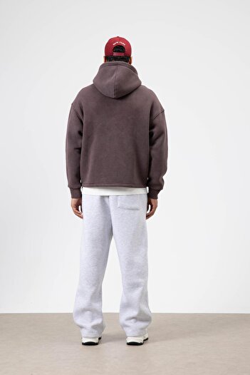 VAMOSCLO Oversize Zippered Hooded Sweatshirt Brown