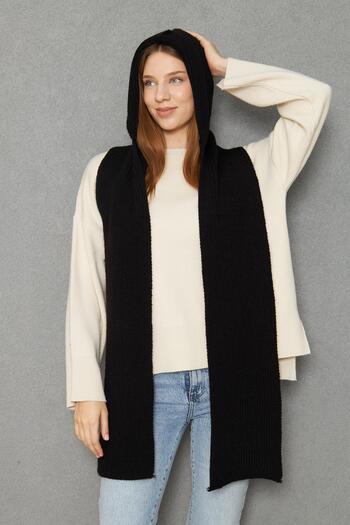 Irmak Kerekli Women's Soft Textured Hooded Scarf Thessaloniki Knitted Hooded Shawl 13038