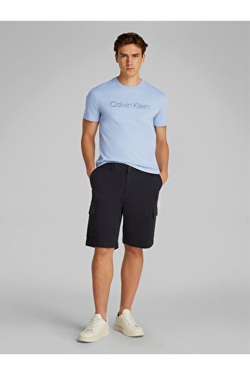 Calvin Klein Men Zen Blue Textured Embroidery Logo T-Shirt