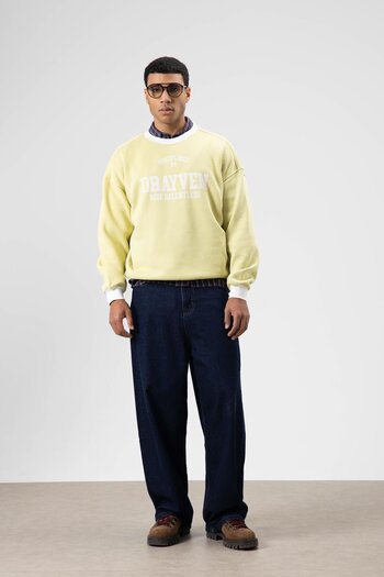 VAMOSCLO Oversize Crew Neck Printed Sweatshirt Yellow