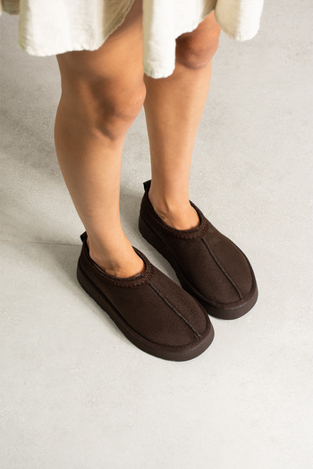 LORENN SHOES Ultra II Kahve Süet İçi Kürklü Kalın Taban Kadın Bot