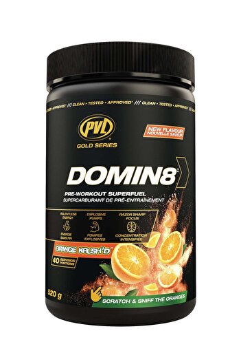 PVL Gold Series DOMIN8 Pre-workout Superfuel 520g (18.3oz) - Orange Krush'd
