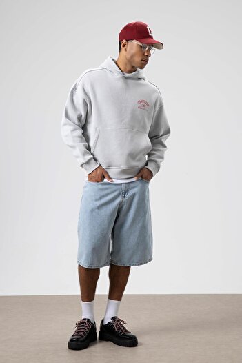 VAMOSCLO Oversize Washable Boxy Fit Hooded Sweatshirt Light Gray